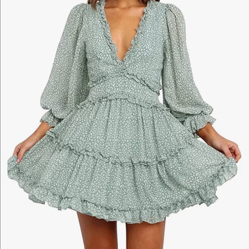 Amazon green and white floral dress